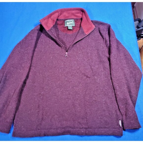 Woolrich Vintage Wool Burgundy Sweater Men's Size Large Pullover Quarter Zip - Picture 1 of 14